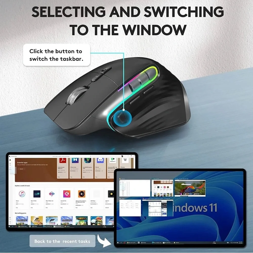 LED Wireless Mouse Ergonomic Silence Click Rechargeable 4000 DPI 9Multi Buttons